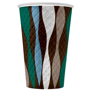 EHB90-530-050000 Однослойный бумажный стакан 400 мл, рифленый, Волны