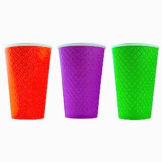EM90-530-6812 Двухслойный бумажный стакан 400 мл, рифленый Waffle цветной микс