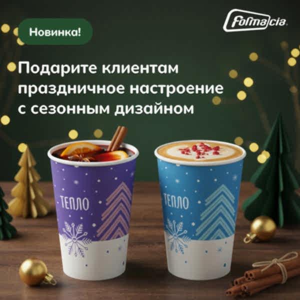 Новогодние бумажные стаканы Тепло Новогодние бумажные стаканы Тепло